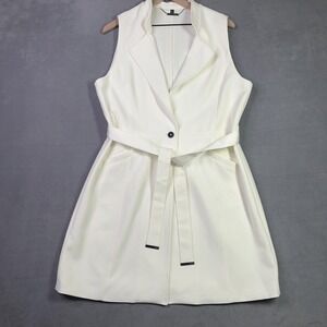 White House Black Market Vest‎ Womens L White Belted Trench Sleeveless Blazer